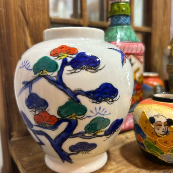 Handcrafted Ceramic Vase with Vibrant Tree Design 4.5" - Picture 2 of 10